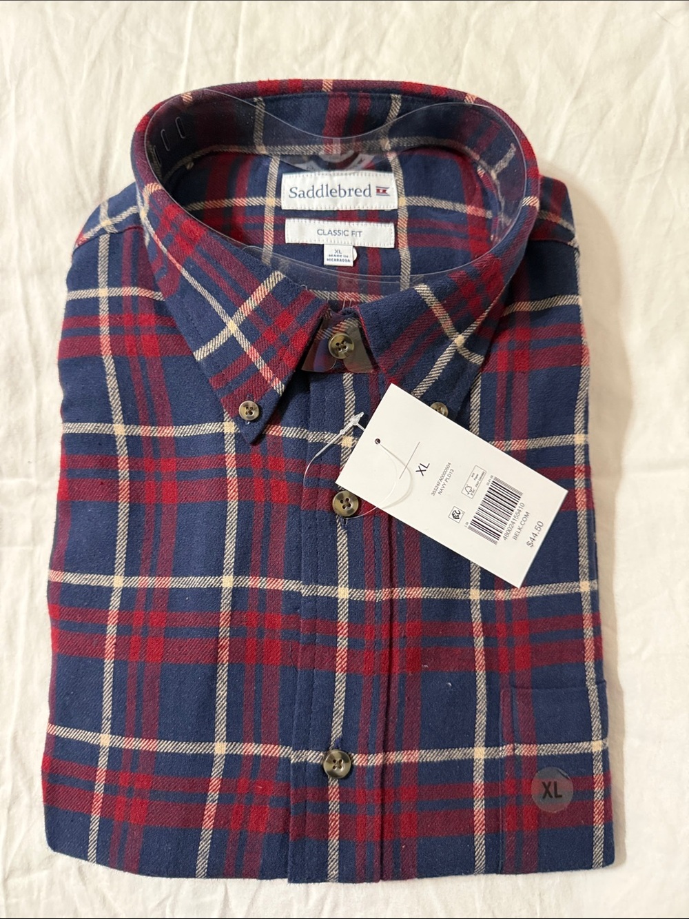 Saddlebred Men's Navy and Red Plaid Button-Down Shirt